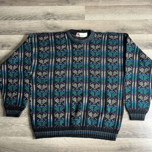 VTG Palermo Sweater Fits Medium Colorful Distressed Acrylic 1990s Made in USA‎